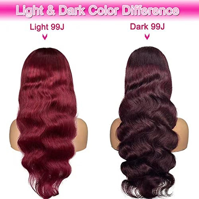 Burgundy Body Wave Lace Front Wigs Human Hair Pre Plucked with Baby Hair 180% Density 13x4 HD Transparent Glueless Lace Frontal Wigs for Women Natural Hairline (24inch)