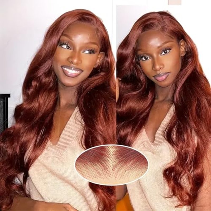 Reddish Brown 26 Inch Body Wave Glueless Wig Human Hair Pre Plucked Pre Cut 6X4 HD Lace Body Wave Put on Wigs Human Hair #33 180% Density 3 Seconds to Wear Easy Glueless Wigs for Beginners
