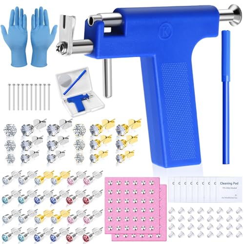 Ear Piercing Gun Kit, Reusable Ear Nose Piercing Gun Machine with Stainless Steel Piercing Earrings Studs, Crystal Earrings for At Home Salon Earlobe Cartilage Helix Tragus Piercing Tool Set