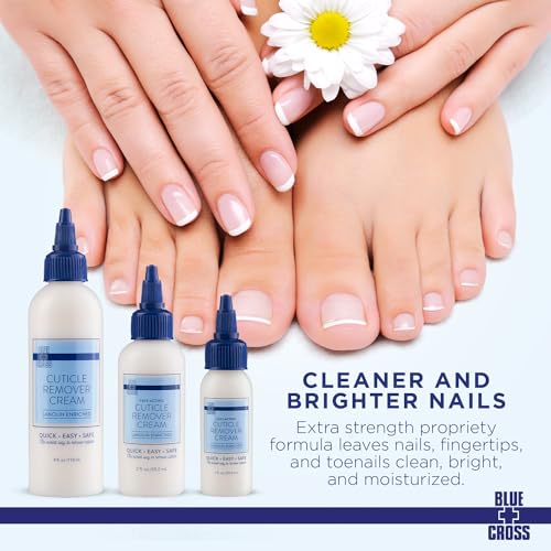 Blue Cross Cuticle Remover Cream for Dry Damaged Cuticles, Moisturizing Cuticle Softener for Nails, Professional Nail Care for Dry Manicures, Brittle Hang Nails, Made in USA, 2oz