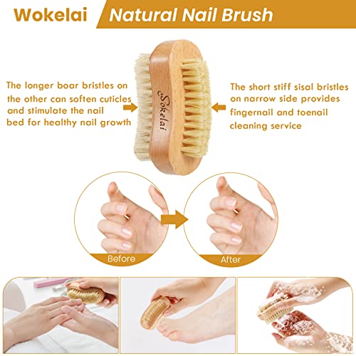 Nail Brush for Cleaning Fingernails, 2 Pieces Wooden Fingernail Toenail Scrub Brushes with Natural Boar and Sisal Bristle, Two-Sided Hand Foot Nail Scrubber Manicure Pedicure Supply Men Women Girls