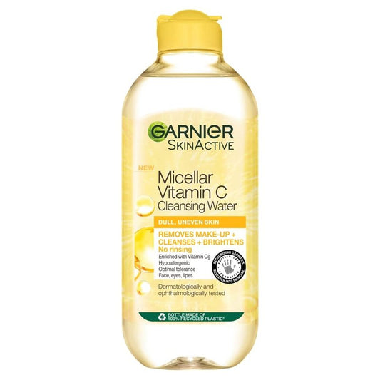Garnier Micellar Water with Vitamin C, Facial Cleanser & Makeup Remover, Brightening & Hydrating, For All Skin Types, Vegan, Cruelty Free, 13.5 Fl Oz (400mL), 1 Count