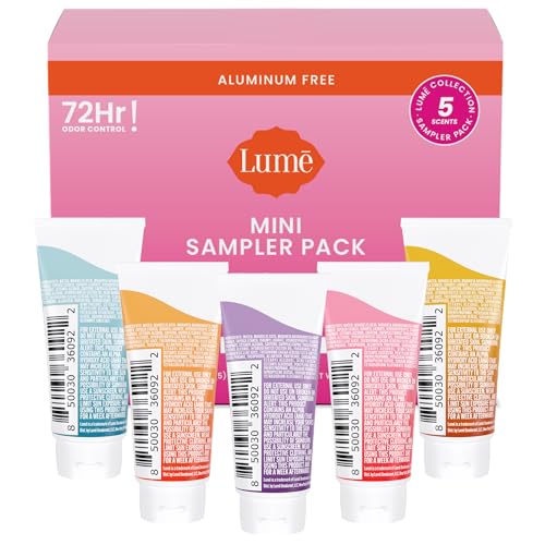 Lume Whole Body Deodorant 5 Pack Sampler - Invisible Cream Minis - 72 Hour Odor Control - Aluminum & Baking Soda Free (Clean Tangerine, Lavender Sage, Peony Rose, Toasted Coconut, Unscented)