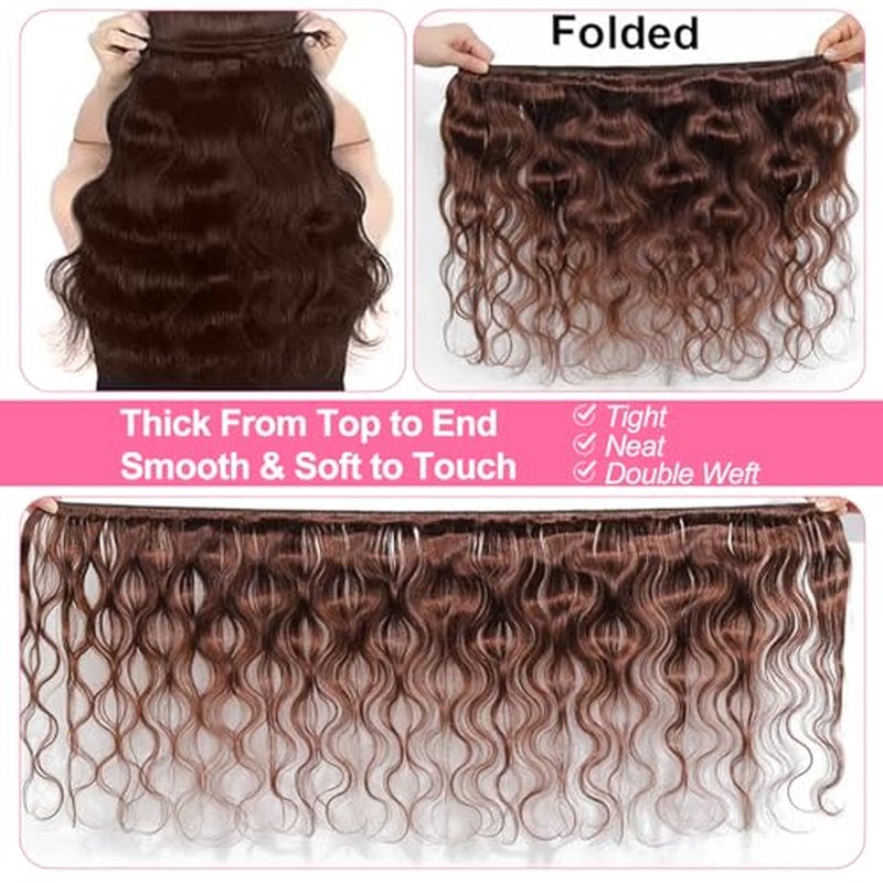 12A Chocolate Brown Human Hair Bundles Body Wave Bundles Human Hair 18 20 22 Inch 100% Unprocessed Brazilian Virgin Hair Body Wave 3 Bundles Deals Real Human Hair Extensions For Black Women