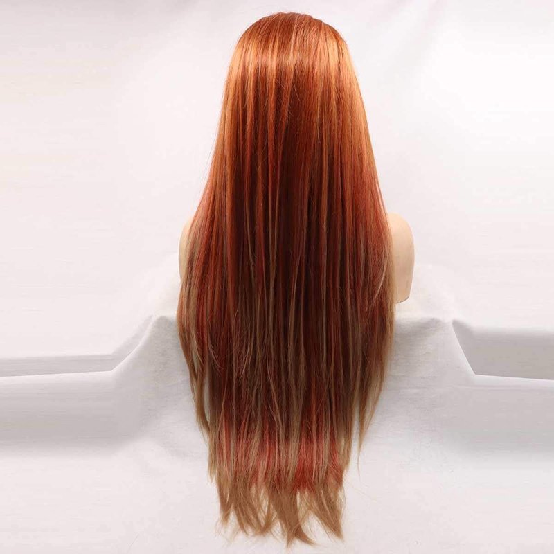 Xiweiya Wig Long Red Brown Wig with Blonde Synthetic Lace Front Wig Hightlight Long Soft Wig Silky Straight Hair Replacement Wig for Women, Drag Queen Makeup 24 inch