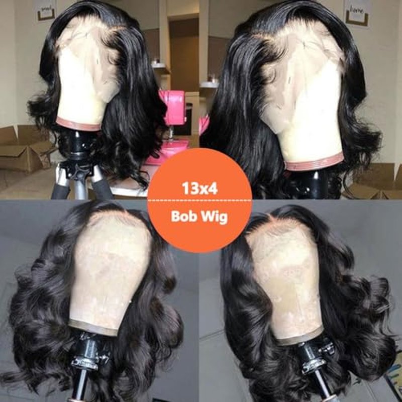 16 Inch Wavy Bob Wig Human Hair 13x4 Glueless Lace Front Wigs Pre Plucked Transparent HD Lace Frontal Wigs Loose Wavy Human Hair Wig Short Bob Wig