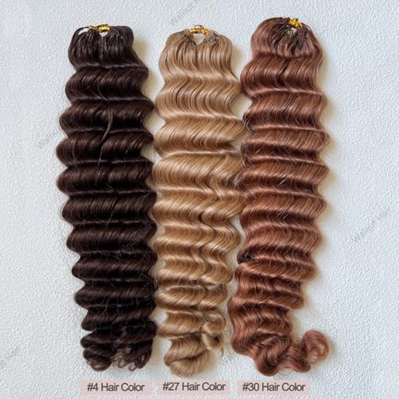 Deep Wave Crochet Human Hair Extensions Brazilian Virgin Feather Human Hair Bundles Pre Separated Braiding Hair Pre Looped for Boho Braids For Black Women Walnut Hair #30 Hair Color 20inch 60g