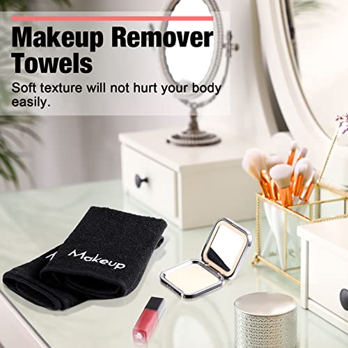 Chumia 72 Pcs Makeup Remover Cloths 13 x 13 Inch Makeup Towel Face Washcloths with Embroidery Black Reusable Washcloths Soft Cleansing Face Towel for Women