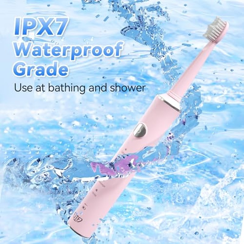 JTF Sonic Electric Toothbrush for Adults: 6 Brush Heads, Travel Bag, Tongue Scraper, 5 Brushing Modes for Teeth, Smart Timer and IPX7 Waterproof, Rechargeable Toothbrush for Deep Cleaning & Whitening