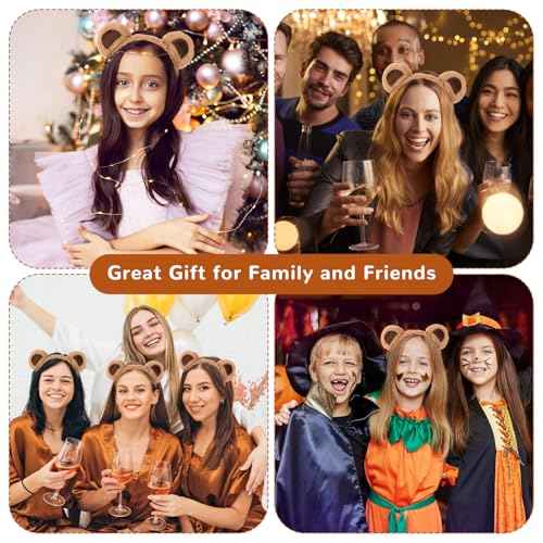 Brown Bear Ears Headband Party Headwear Makeup Face Washing Hairband Cute Animal Hair Bands Festival Cosplay Costume Decoration Hair Hoops for Women Girls Christmas