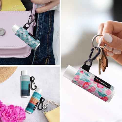 HEYSKAY 8PCS Lip Balm Holder Sleeves Keychain Lipstick Holder Key Chain Lip Gloss Holder Lipstick Elastic Sleeve(Floral Set B-8PCS)