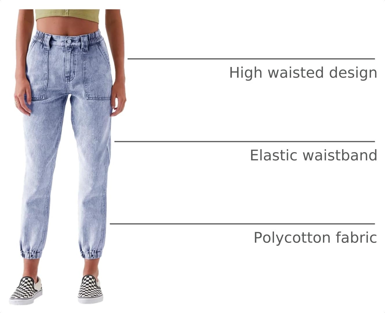 LONGYIDA High Waisted Denim Joggers Jeans for Women Elastic Waist Stretch Boyfriend Cargo Denim Pants (Light Blue 2, S)