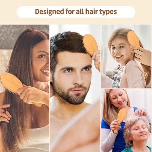 6 Piece Bamboo Hair Brush for Hair Growth, Wooden Paddle Detangler Hairbrush with Natural Bamboo Bristles, For All Hair Types - Women & Men, Scalp Massage, Smooths Tangles & Knots