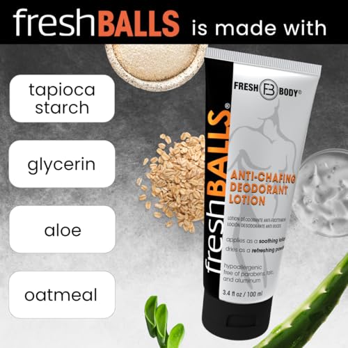 Fresh BALLS Deodorant Cream to Powder | Men's Anti-Chafing Lotion and Balls Deodorant, Hygiene for Groin Area, 3.4 fl oz (Pack of 6)