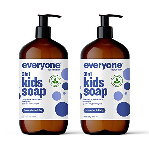 Everyone 3-in-1 Kids Soap, Body Wash, Bubble Bath, Shampoo, 32 Ounce (Pack of 2), Lavender Lullaby, made with Essential Oils for Toddlers, tweens and teens