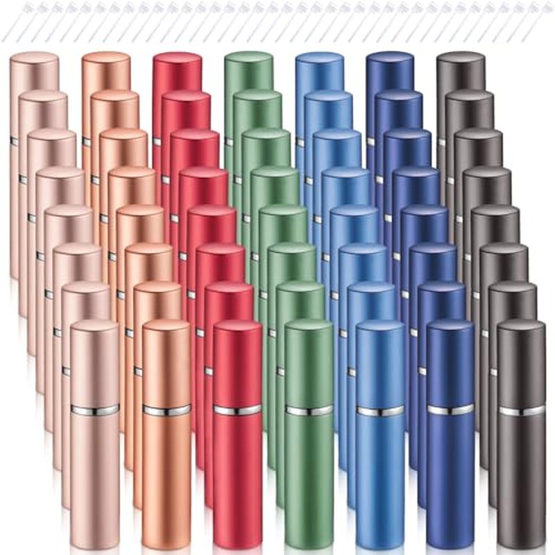Zonon 56 Pieces Refillable Perfume Atomizer Mini Refillable Spray Perfume Bottle Portable with 56 Pieces Refill Pump Dispenser Pump Transfer Tool for Outgoing(Morandi Color,5 ml)