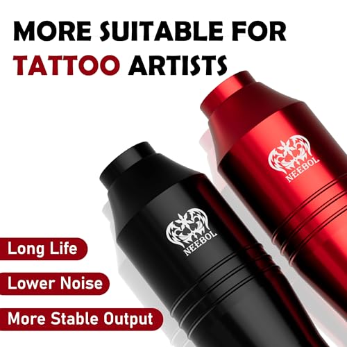 NEEBOL Wireless Tattoo Gun, Rotary Tattoo Pen, 1500mAH Battery, 10 Cartridge Needles, Digital LED Display Tattoo Accessories Complete Tattoo Machine Kit Gift for Tattoo Artists and Beginners (Red)