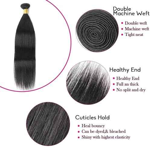 One Bundle Straight Human Hair 100g/Pack 24 Inch 12A Unprocessed Black Double Weft Quick Wave Extensions for Women