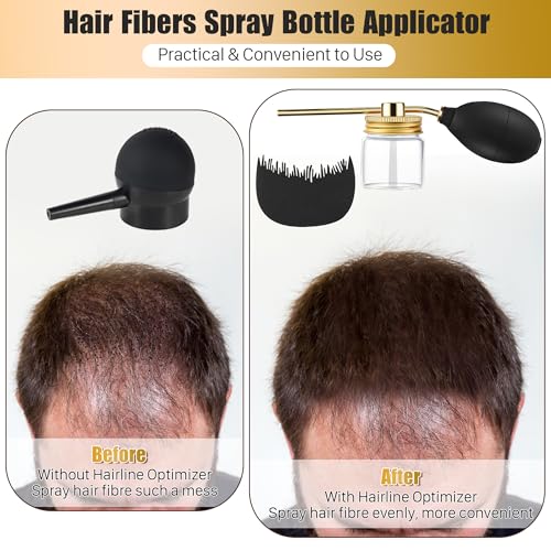 Hair Building Fiber Spray with Hairline Optimizer, Hair Fibers Spray for Hair-building, Portable Fiber Powder with Nozzle, Hairline Building Powder Accessory(Gold)