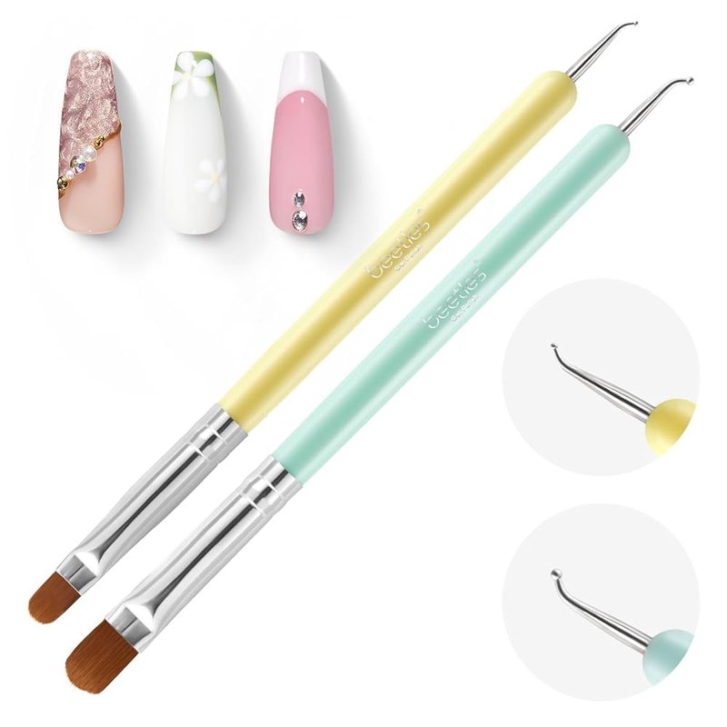 Beetles Pearl Gel Nail Polish, 6 Colors Shimmer Pearl White Pink Purple Mermaid with Beetles Nail Art Brushes Cleaning Brush 2 PCS Nail Clean Up Brush