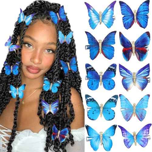 BARTOSI Butterfly Hair Clips Blue Butterflies Hair Barrettes Cute Styling Hair Accessories for Women and Girls (Pack of 10)