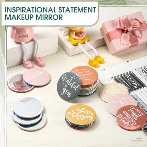 Kigley 50 Pcs Inspirational Compact Mirrors Bulk Employee Appreciation Gifts Round Pocket Mirror for Women Portable Makeup Mini Mirror for Coworker Vet Tech Week Nurse Medical Assistant Christmas