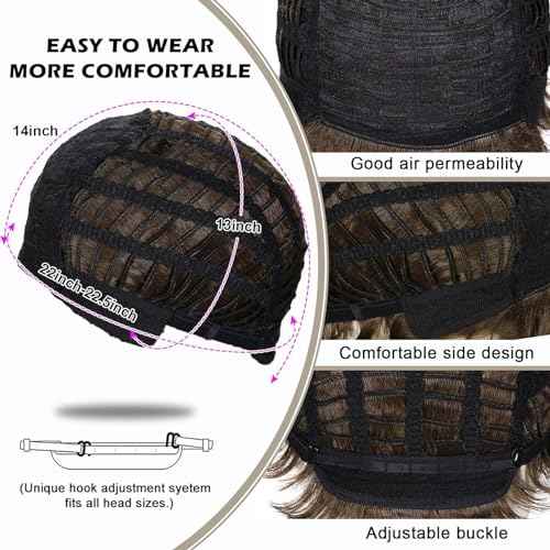 Mens Wig Brown Short Wavy Fluffy Cosplay Hair Wigs for Party Halloween Use