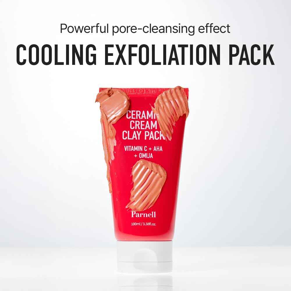 Parnell AHA Omija Ceramic Cream Clay Pack 3.38 fl oz | Pore Purifying Sebum Control Non-Drying Cooling Mask | Exfoliating for Smooth Skin K-Beauty