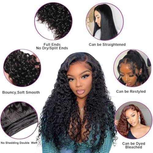 16 18 20 Inch Water Wave Bundles Human Hair 100% Unprocessed Curly Brazilian Virgin Hair Wet And Wavy 3 Bundles Human Hair Natural Black