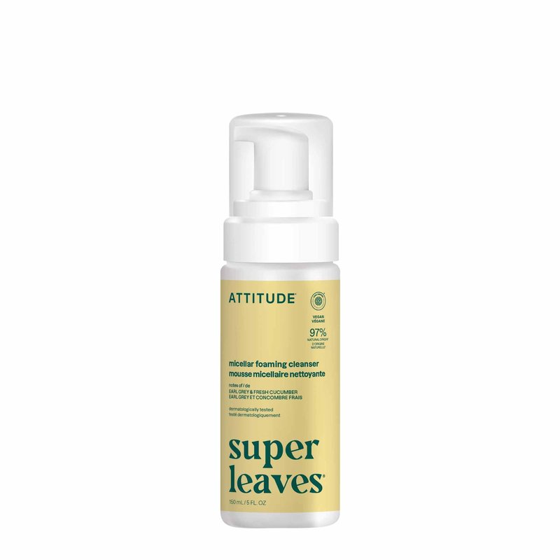 ATTITUDE Micellar Foaming Facial Cleanser, EWG Verified, Dermatologically Tested, Plant and Mineral-Based, Vegan, Earl Grey & Fresh Cucumber Scent, 5 Fl Oz