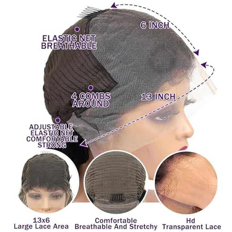 Kinky Curly Wig Human Hair 13x6 Lace Frontal 220% Density 16 Inch Afro Kinky-Curly Bob HD Transparent Lace Front Wig for Women Pre Plucked With Baby Hair Glueless Short Kinky Curly Wigs