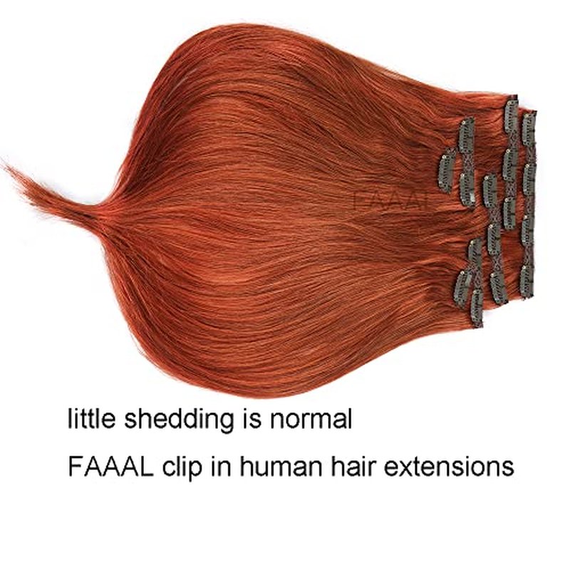 18" Clip in Human Hair Extensions Full Head 150g 7 Pieces 16 Clips #350 Copper Red Double Weft Brazilian Real Remy Hair Extensions Thick Straight Silky (18" 150g, #350)