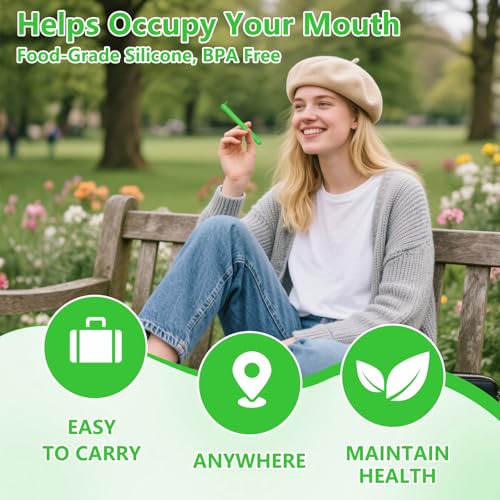 6PCS Flavored Chewable Sticks with Essential Oil,Portable Chewable Slicone Sticks,Fresh Breath Oral Relaxation Stick with 12 Replacement Cores, Can Taken Anywhere Focus