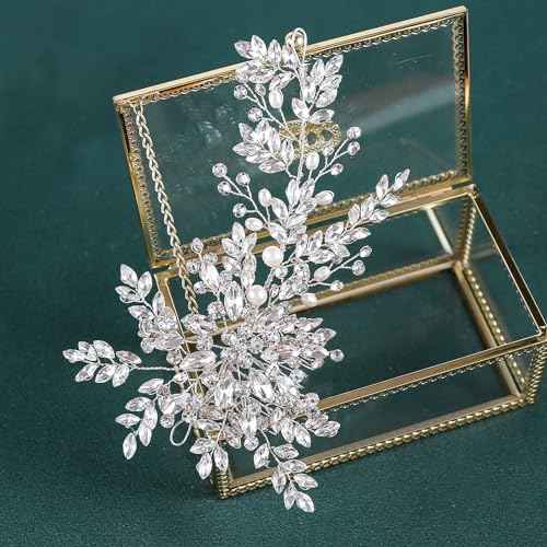 Rhinestone Bridal Hair Comb Crystal Wedding Headbands Head Pieces,Pearl Brides Bridesmaid Hair Accessories for Women Girls (Sliver 936)