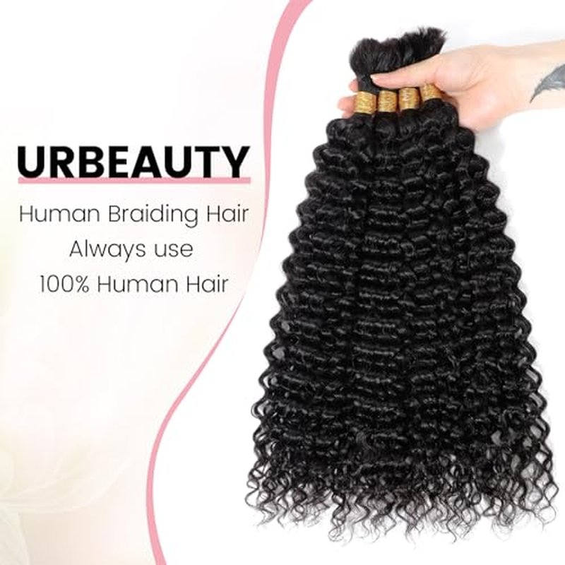 Urbeauty Human Braiding Hair Wet and Wavy, Human Braiding Hair for Boho Braids, Bulk Human Hair for No Weft Water Wave 100% Unprocessed Virgin Hair Micro/Knotless/Bohemian/Twist/Locs #1B