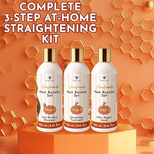 Brazilian Keratin Treatment Kit ? JumyBee 3 Steps 8.46 fl oz | Formaldehyde-Free At Home Hair Straightening & Smoothing System |Keratina para Alisar el Pelo | Anti-Frizz Repair Mask & Shampoo
