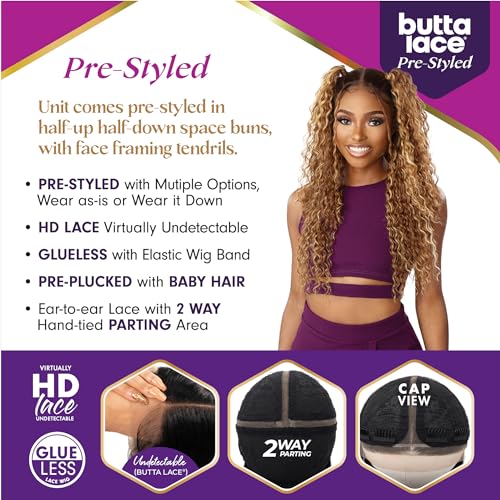Sensationnel Butta Lace Prestyled Wigs - Unit 1 Glueless Hand Tied Deep Lace Part Synthetic Preplucked Hairline (1B OFFBLACK)