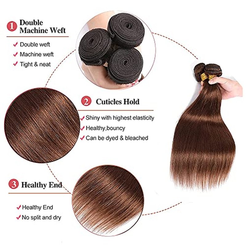 16 18 20 Inch #4 Chocolate Brown Bundles Human Hair 3 Bundles Brazilian Remy Hair 50 Grams/Bundle 10A Grade Unprocessed Virgin Hairs Brown Straight Bundle Weaves Extensions