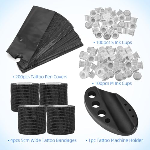 200pcs Tattoo Machine Covers with 4pcs Tattoo Grip Wrap and Tattoo Pen Holder Tattoo Grip Tape Set Tattoo Supplies (Tattoo Pen Bags Set)