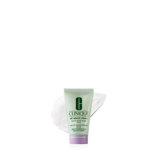 Clinique All About Clean Liquid Facial Soap Mild | Gentle Face Cleanser For Dry Combination Skin | Type 2 Face Wash | Step 1 in 3-Step Skin Care Routine, Mini Travel Size, 1 Fl Oz