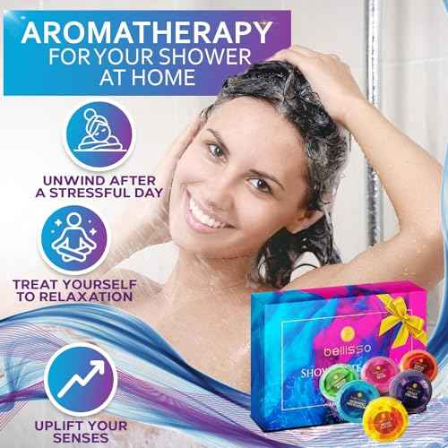 Aromatherapy Shower Steamers Gift Set, Six Fizzies - Uplifting, Relaxing, Stress Relief Scents for Women and Men - Self Care Home Spa Experience - Christmas Day Stocking Stuffers and Relaxation Gifts