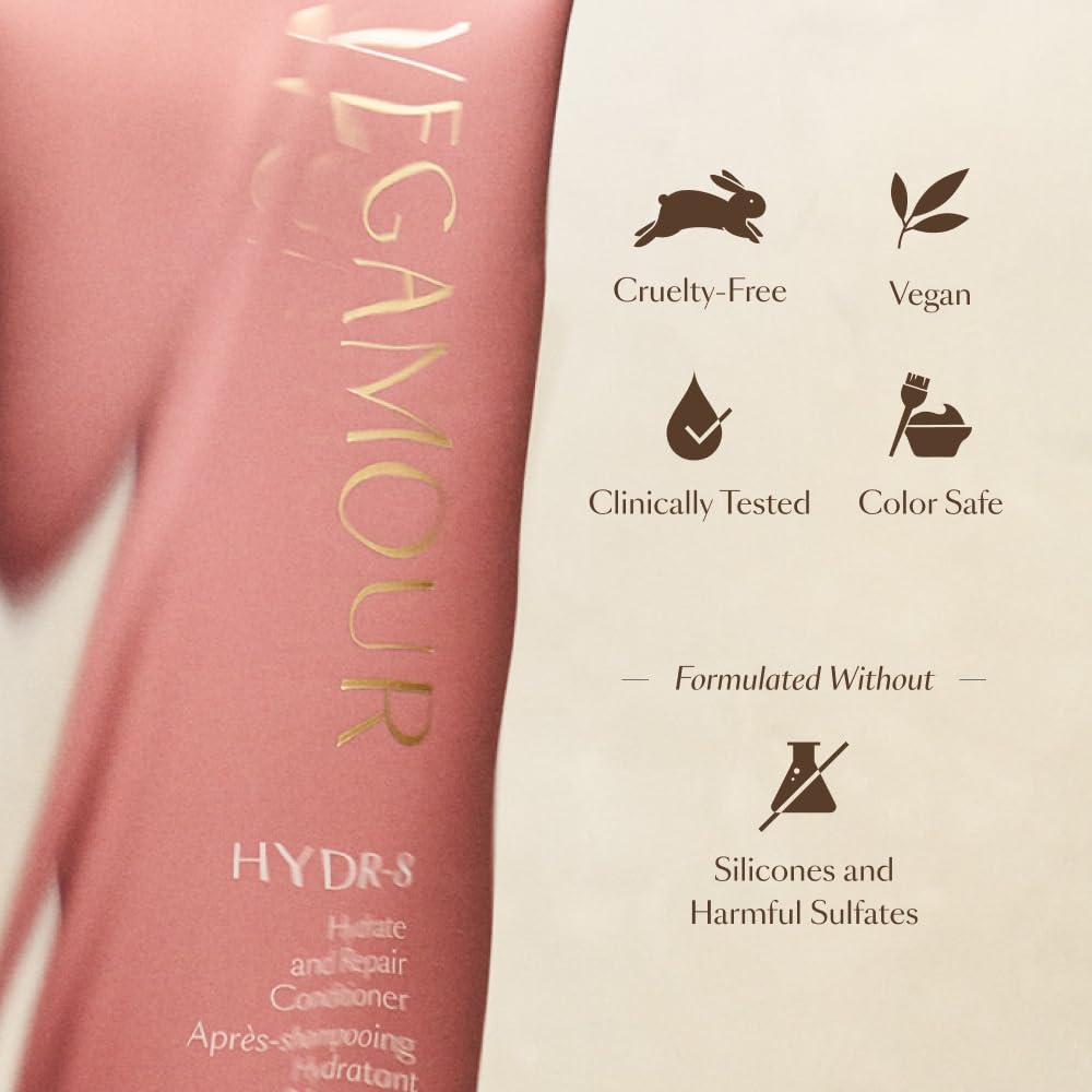 VEGAMOUR HYDR-8 Hydrate and Repair Conditioner - Hydrating Conditioner with Marula Oil, Moringa Oil, Ceramides & Biotin, Natural Conditioner for Dry Hair