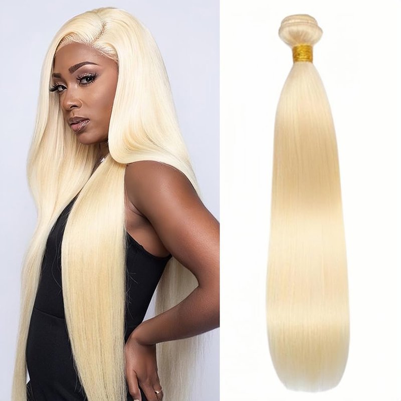 613 Bundles Blonde Bundles Human Hair 16 Inch 613 Straight Hair 1 Bundle 12A Grade Unprocessed Brazilian Virgin Hair Weave Extensions For Women (Single Bundles Human Hair)