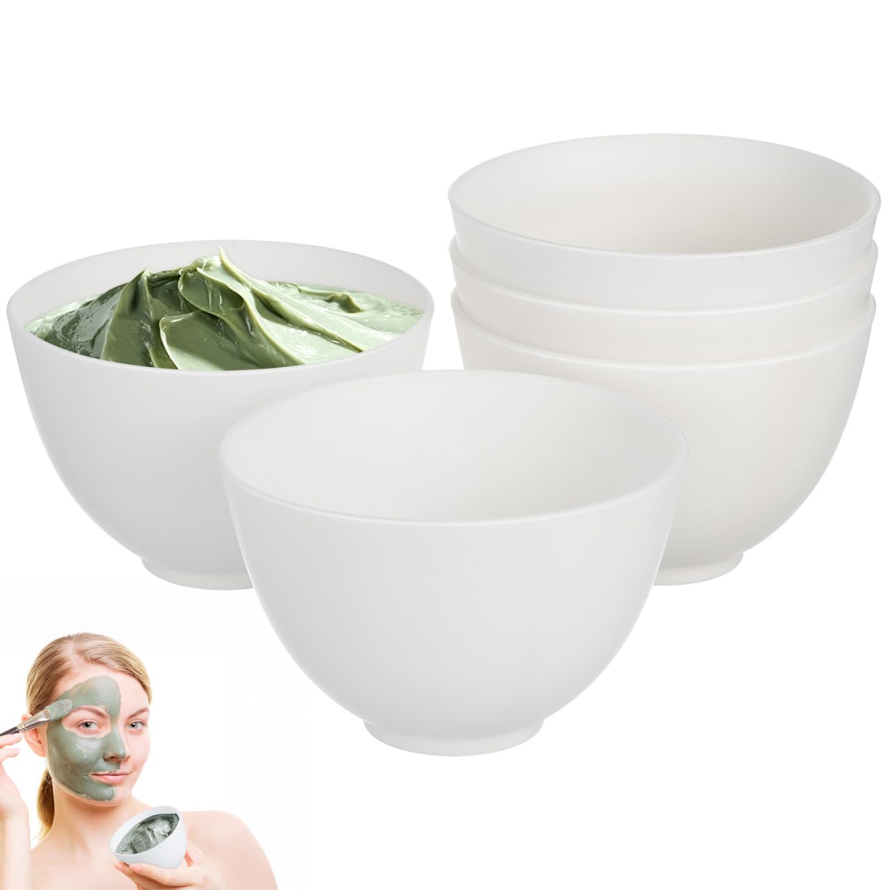 minkissy 5PCS DIY Face Mask Mixing Bowl Silicone Mask Bowl Silicone Facial Mask Mixing Bowl Cosmetic Mud Stirring Bowl Silicone Bowl Cosmetic Beauty Tool for Home Salon White