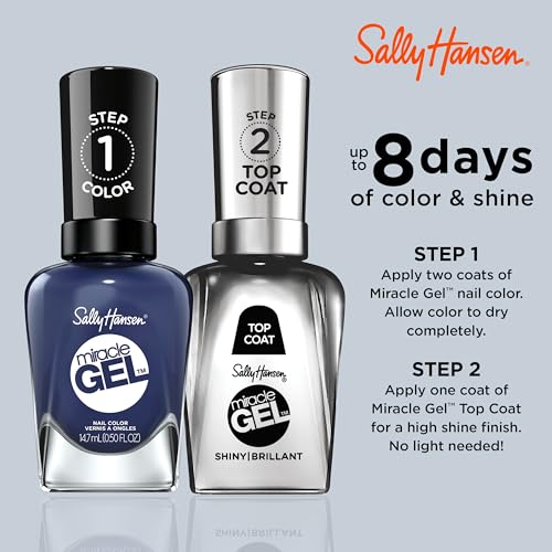 Sally Hansen Miracle Gel Salon Quality Nail Polish | Gel-Like Formula, Two-Step System, No UV Light Needed, Long Lasting | Opaque | 609 Midnight Mod | Navy Blue Nail Polish
