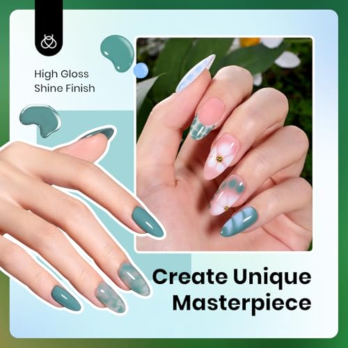 Beetles Fall Gel Nail Polish Set, 6 Colors 15ML Green Gel Nail Polish Kit Winter Nails Misty Gray Dark Green Baby Blue Full Size Nail Gel Polish Soak Off UV Lamp DIY Manicure Salon Gifts for Women