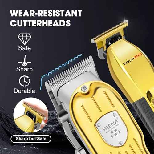 HIENA PRO Hair Clippers Set for Men, Professional Barber Kit for Hair Cutting, Cordless Rechargeable Clippers and Trimmers Set, Hair Cutting Kit with LED Display, USB, Gifts for Men (Gold Black)