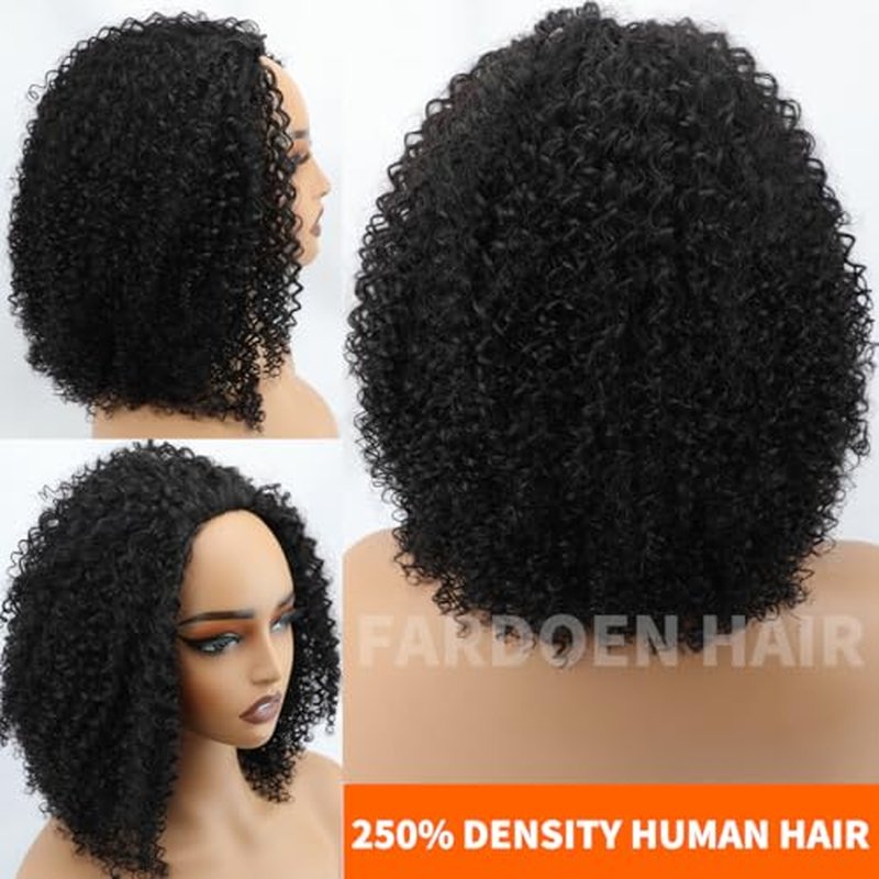 Kinky Curly Half Wig Human Hair 250 Density Headband Wig Human Hair Glueless Wigs Wear And Go Drawstring Seamless Flip Beginner Friendly Curly Wig Human Hair Wigs For Black Women 16 Inch