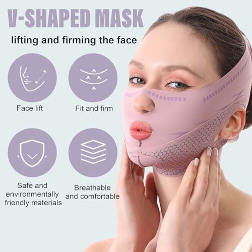 Chin Strap For Sleeping Face Lift, Double Chin Reducer, Reusable 3D V Line Lifting Mask, Graphene Breathable Lce Silk Face Lift Mask for Double Chin Reduction, Facial Contouring & Sagging Cheeks
