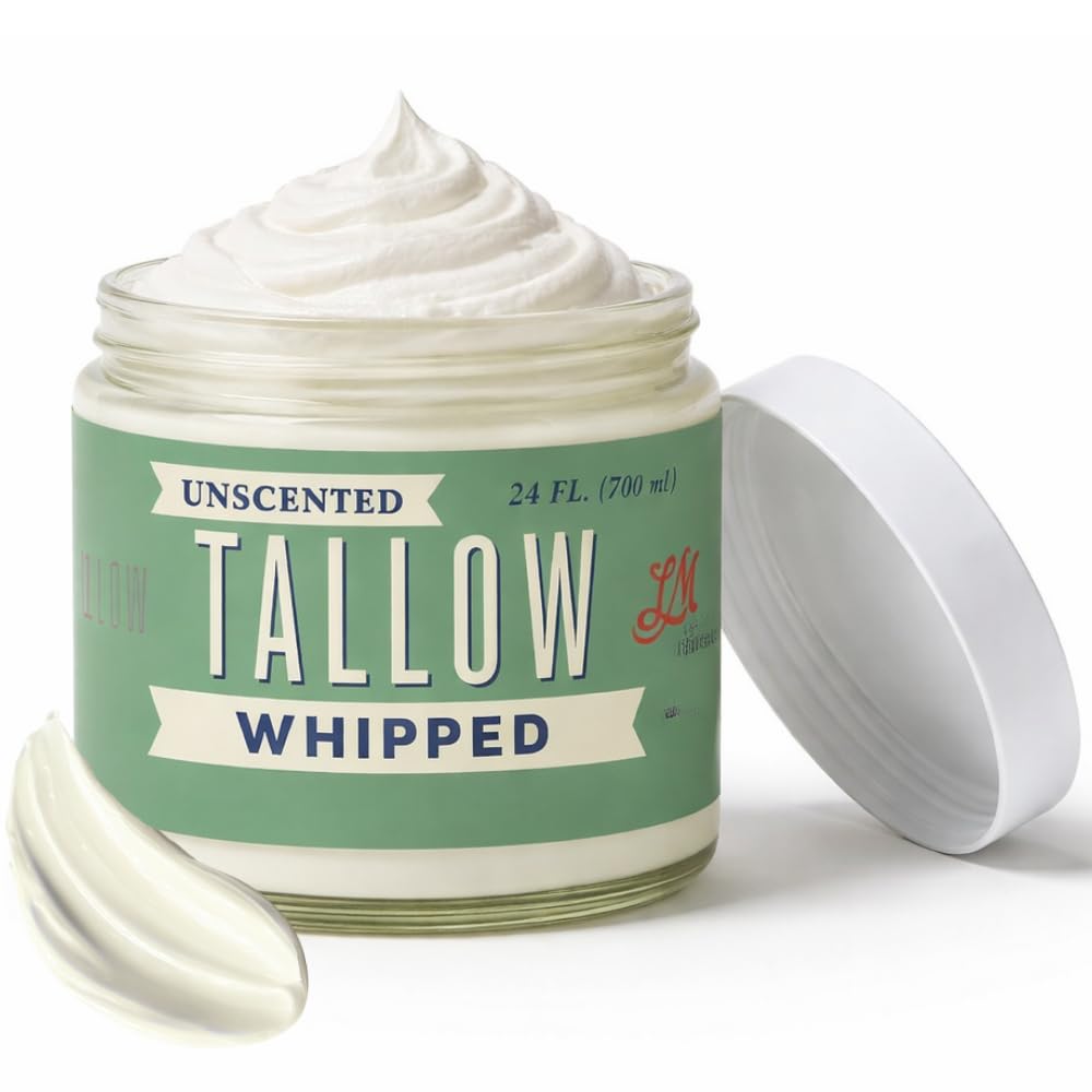 Whipped Tallow Face Cream | All-Natural Body Moisturizer for Dry Skin - 24oz, Unscented, USA Made